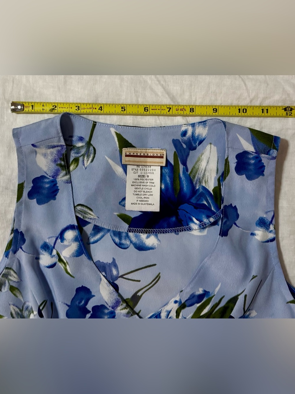VTG 90s Expressions Periwinkle Blue Floral Button Down Maxi Dress Slit Size 8 - Picture 7 of 9